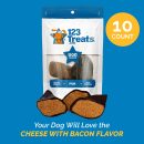 CHEESE FILLED COW HOOVES with Bacon flavor 3 or 10 Count | 100% Natural Dog Dental Treats | Beef Hoof From 123 Treats